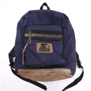 Vintage 90s Starter Backpack Dark Blue‎ Suede Leather Bottom Accents